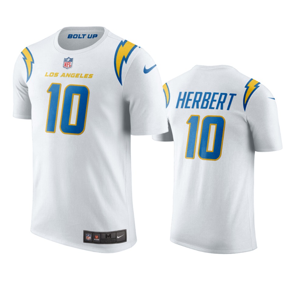 men's chargers justin herbert nikewhite name & number t shirt