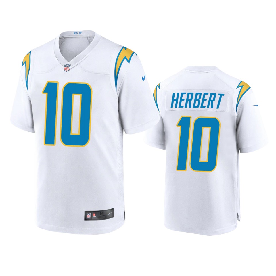 men's chargers justin herbert white game jersey