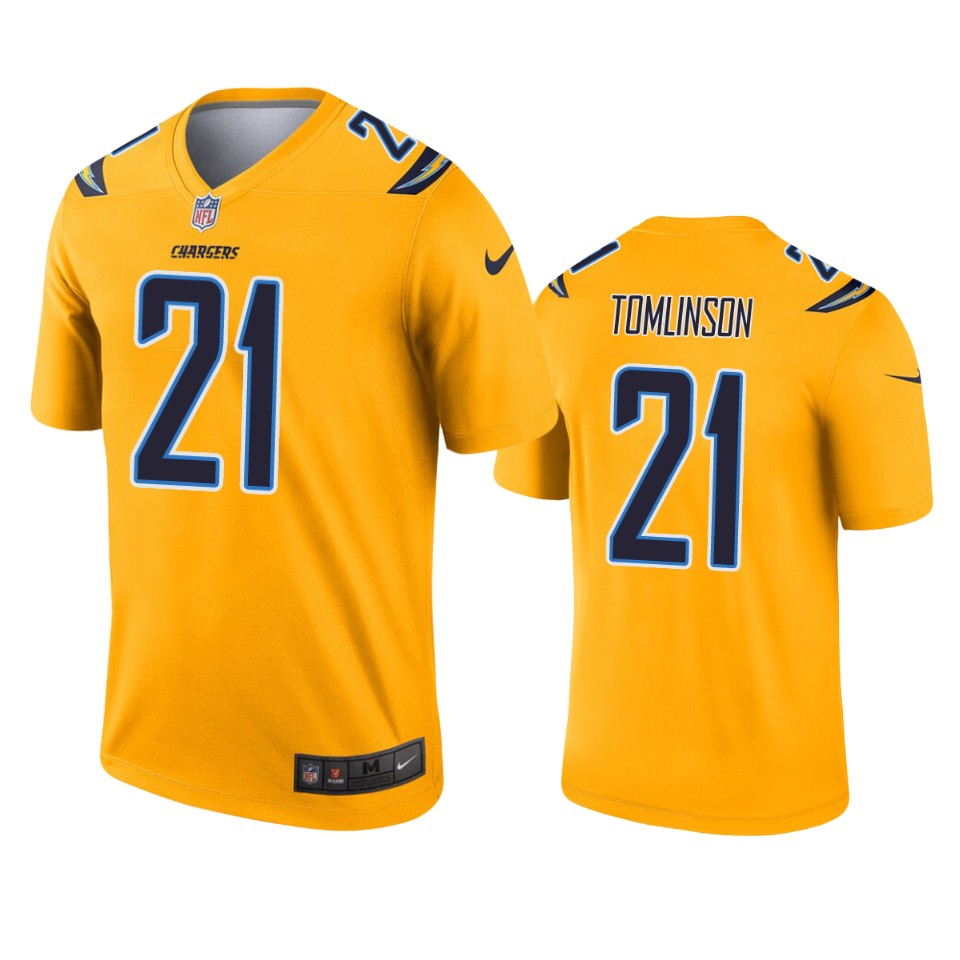 men's chargers ladainian tomlinson gold inverted legend jersey