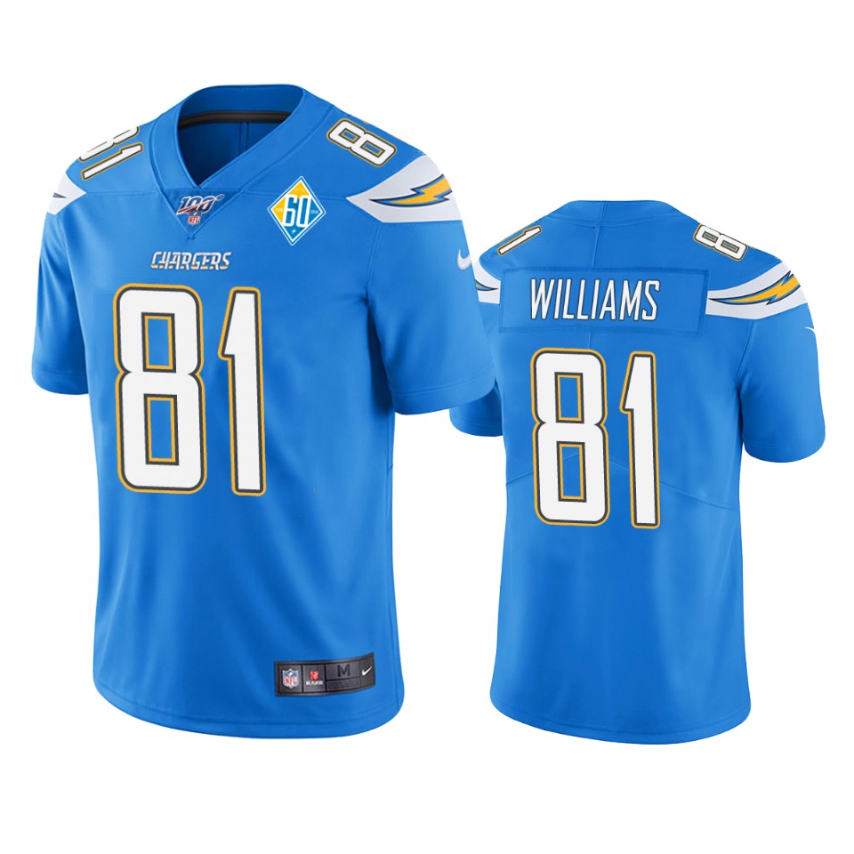 men's chargers mike williams light blue 60th anniversary vapor limited jersey