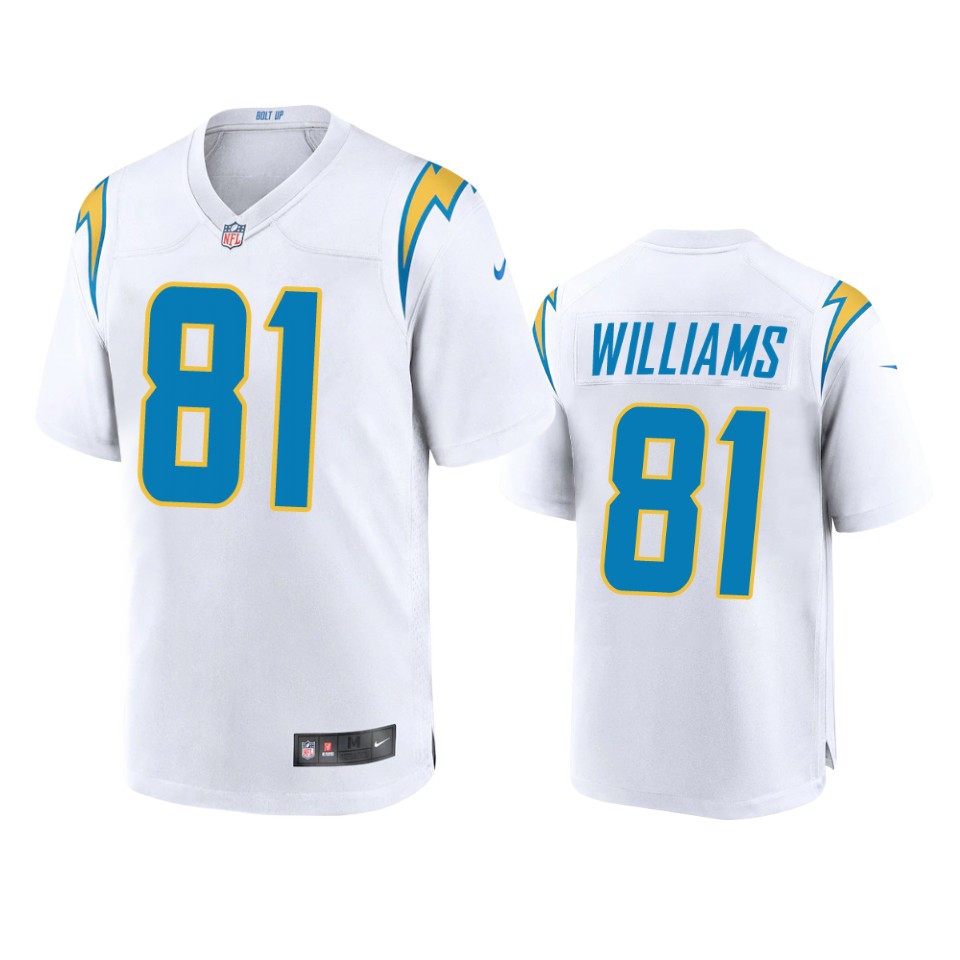 men's chargers mike williams white 2020 game jersey