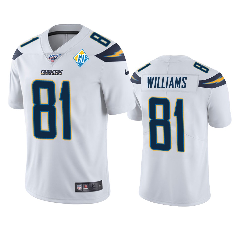 men's chargers mike williams white 60th anniversary vapor limited jersey