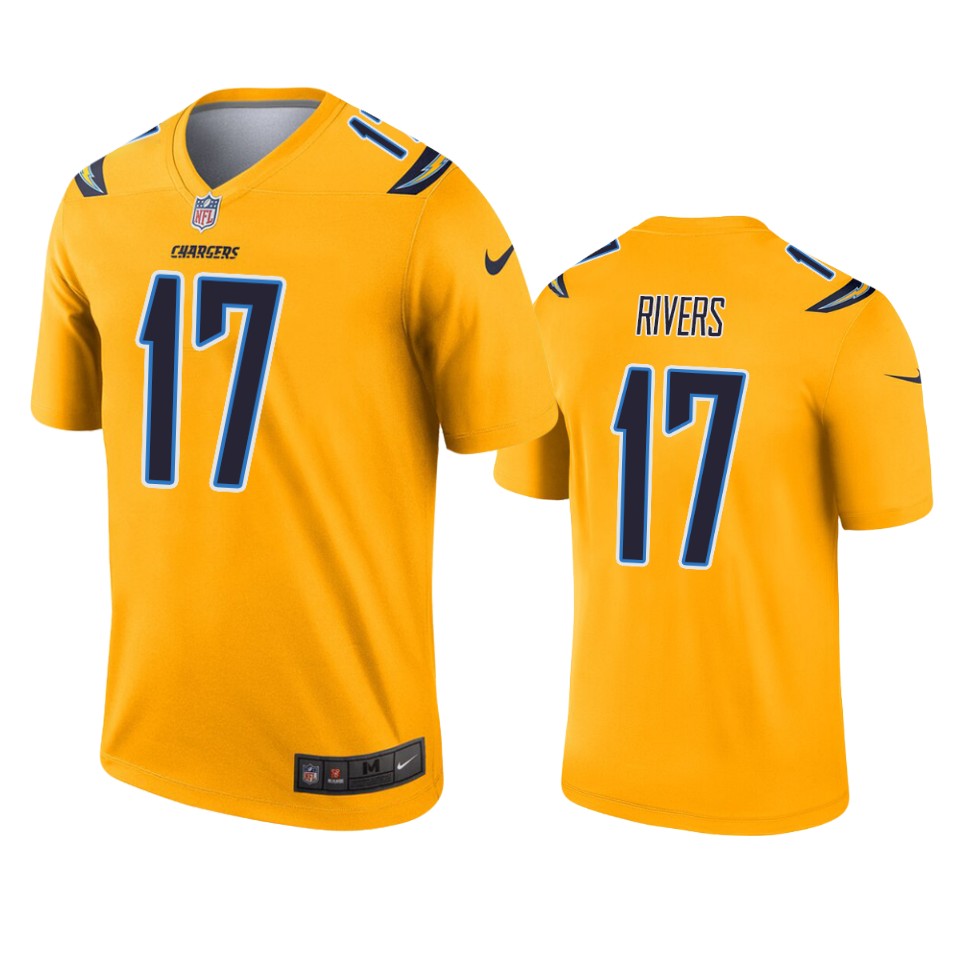 men's chargers philip rivers gold inverted legend jersey