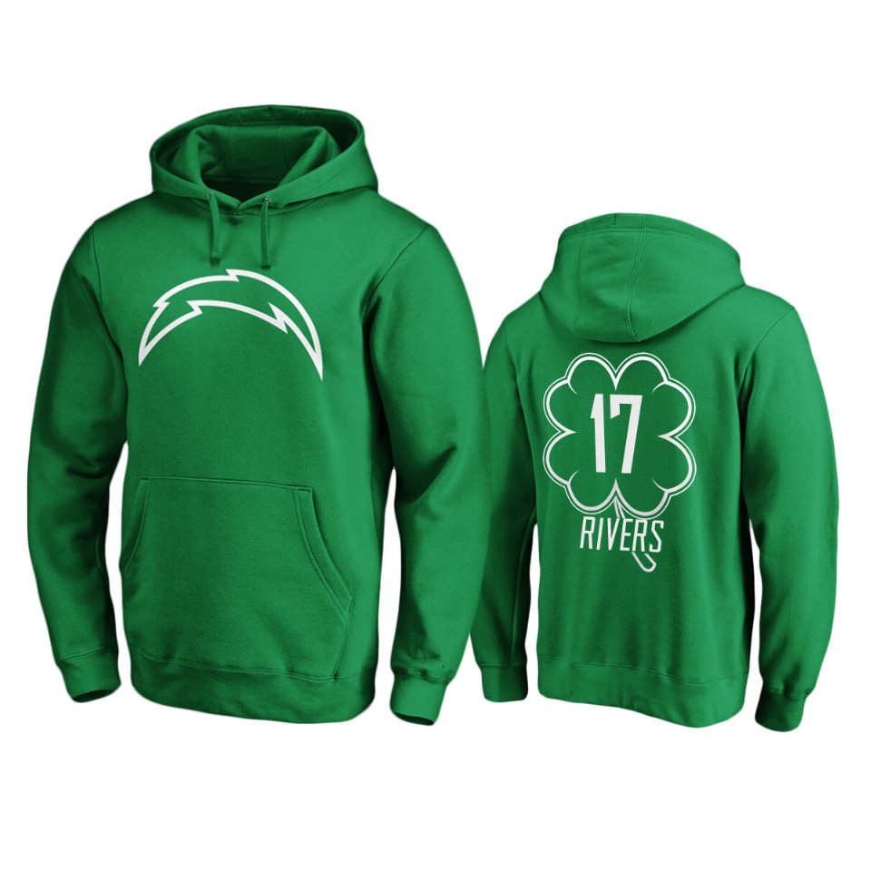 men's chargers philip rivers green st. patrick's day white logo hoodie