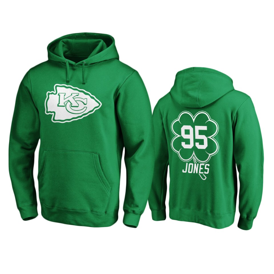 men's chiefs chris jones green st. patrick's day white logo hoodie