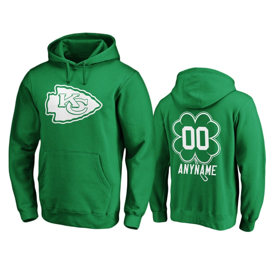 men's chiefs custom green st. patrick's day white logo hoodie