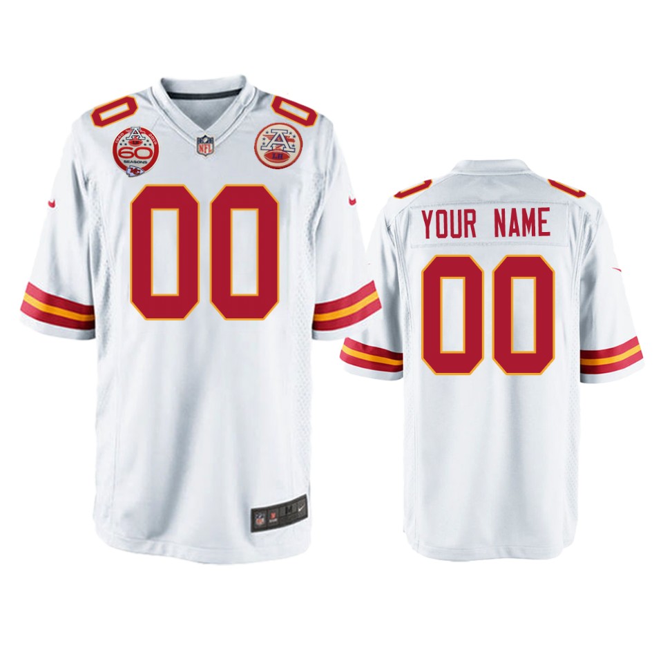 men's chiefs custom white 60th anniversary game jersey