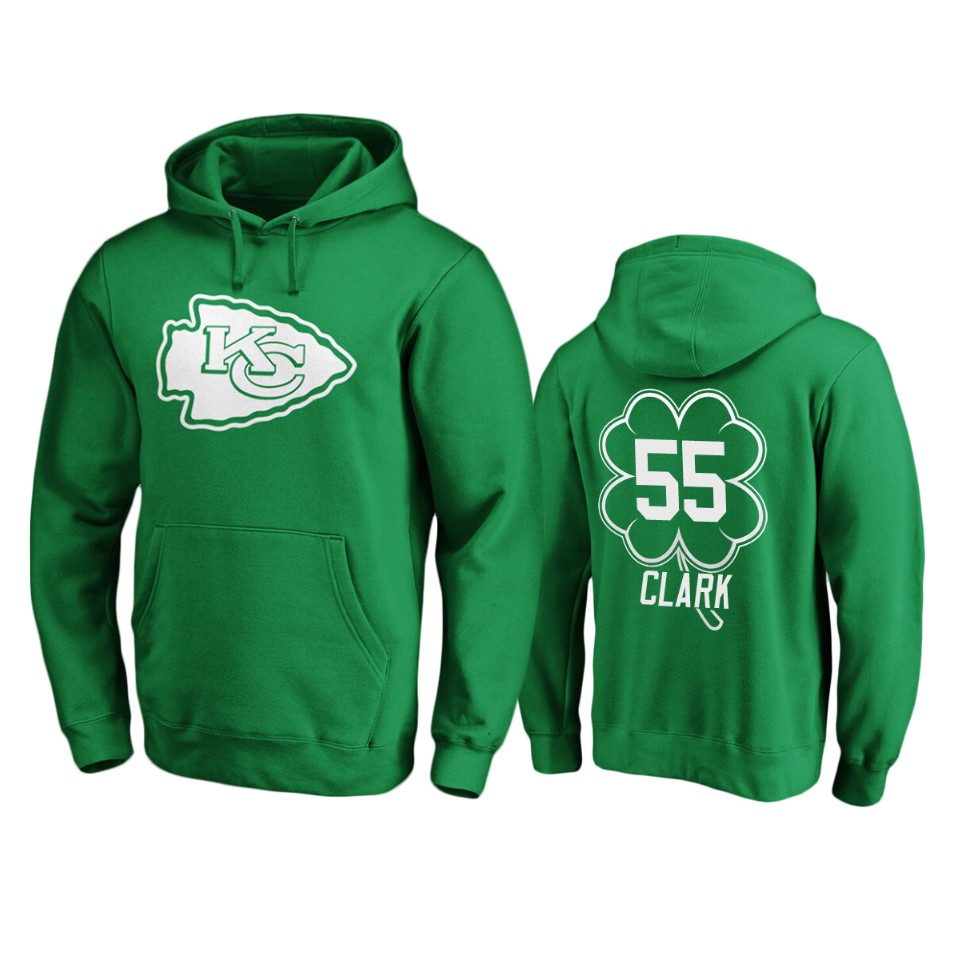 men's chiefs frank clark green st. patrick's day white logo hoodie