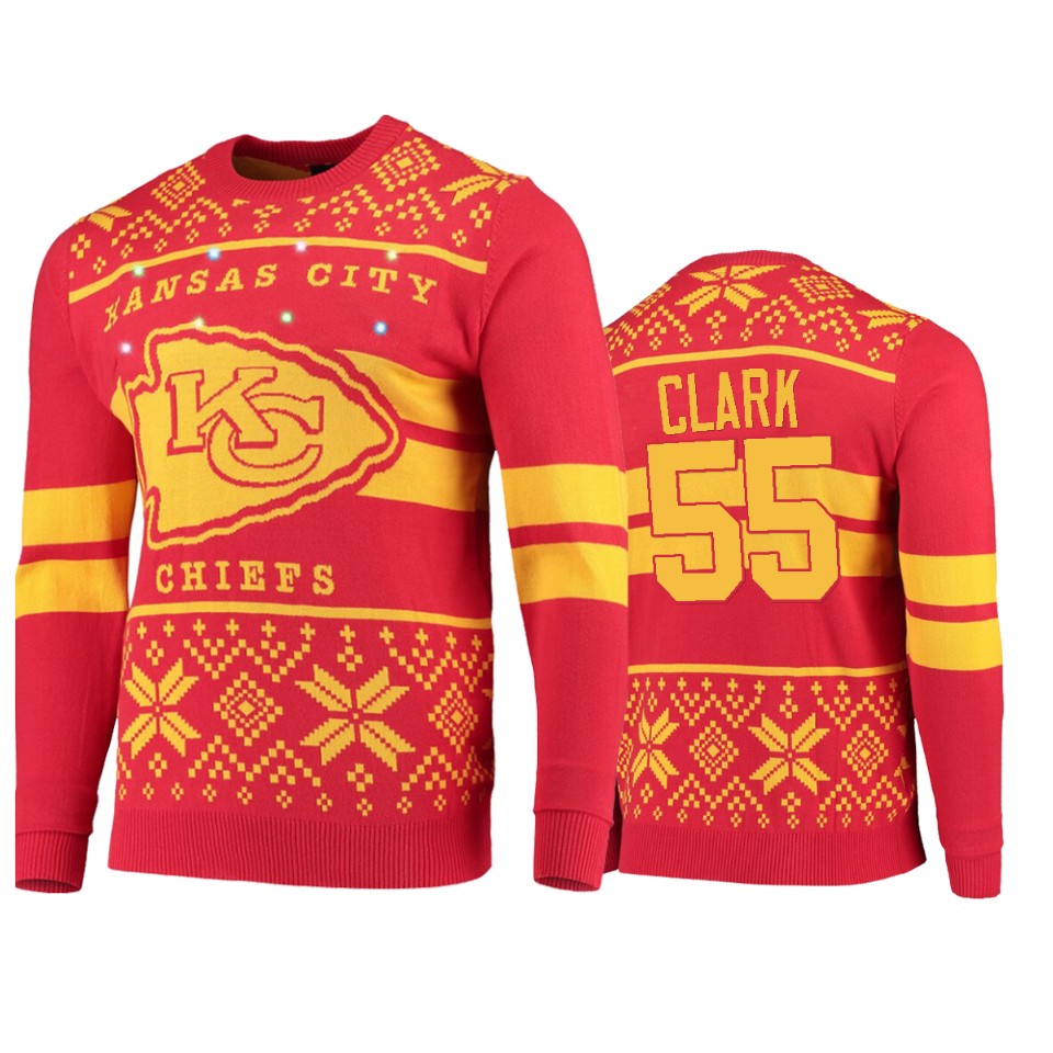 men's chiefs frank clark red 2019 ugly christmas light up sweater