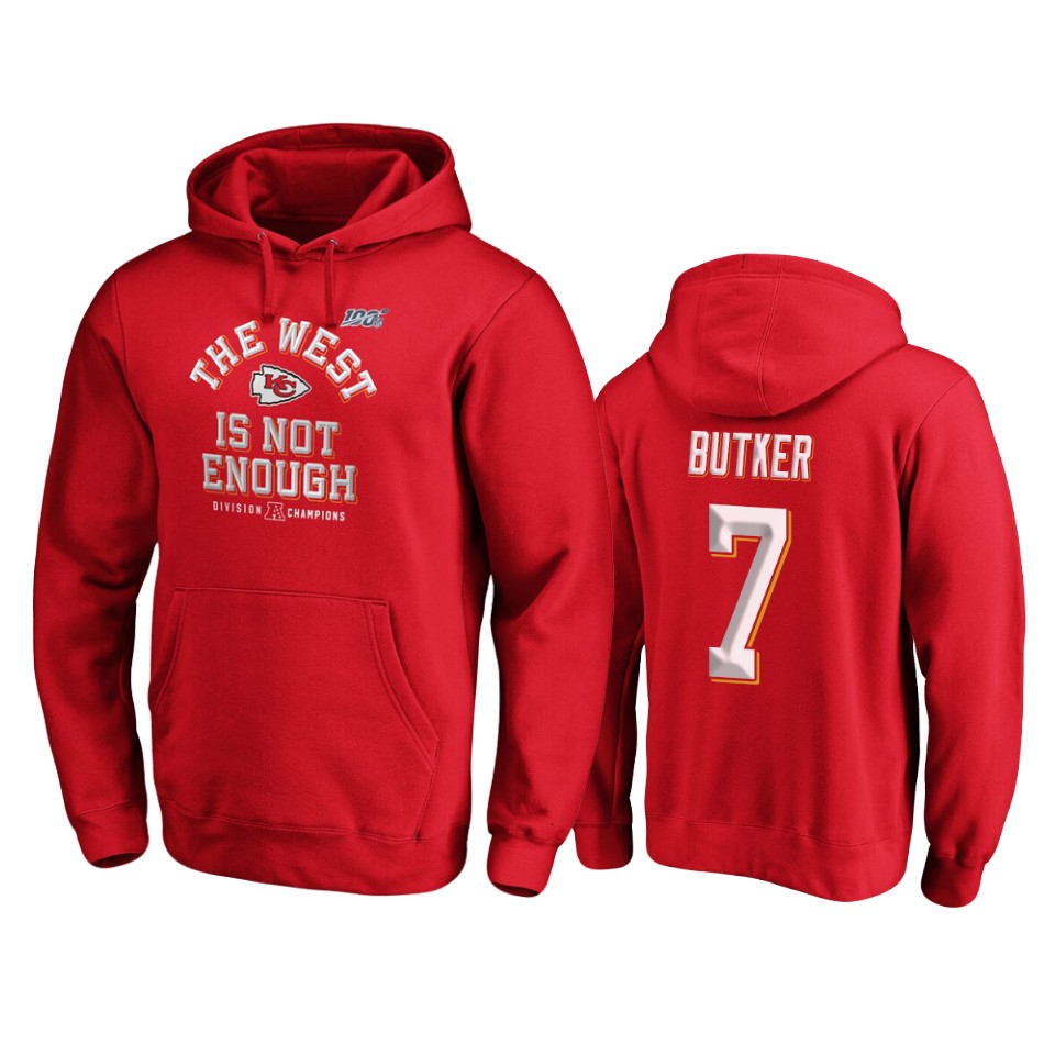 men's chiefs harrison butker red 2019 afc west division champions cover two pullover hoodie