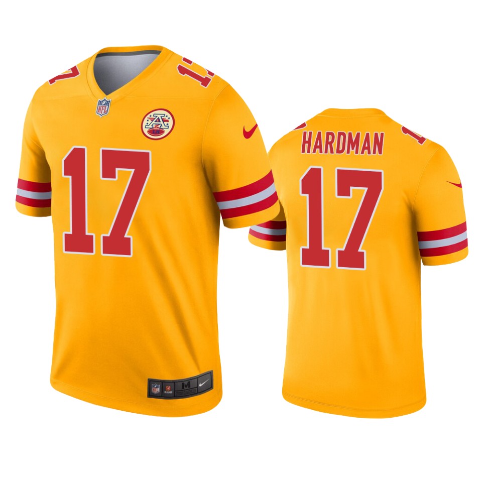 men's chiefs mecole hardman gold inverted legend jersey