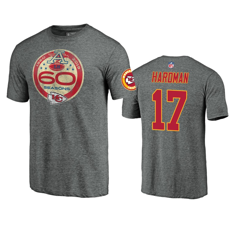 men's chiefs mecole hardman gray 60th anniversary t shirt