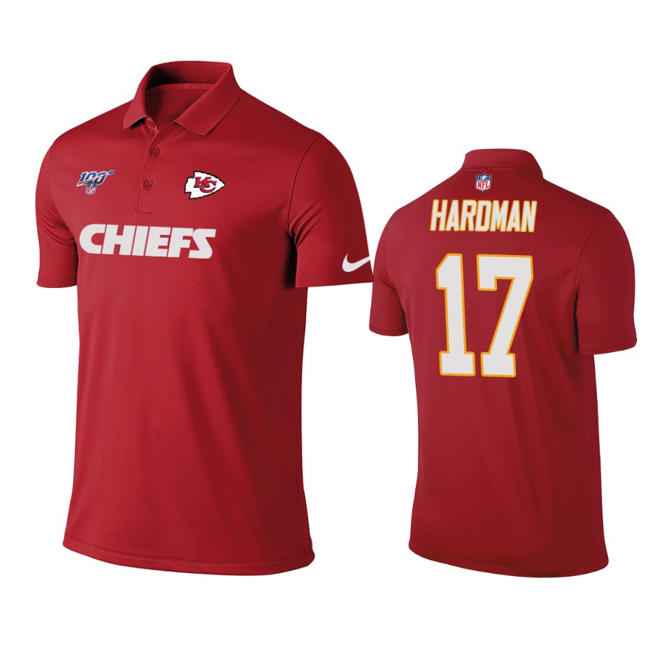 men's chiefs mecole hardman red 100th season polo
