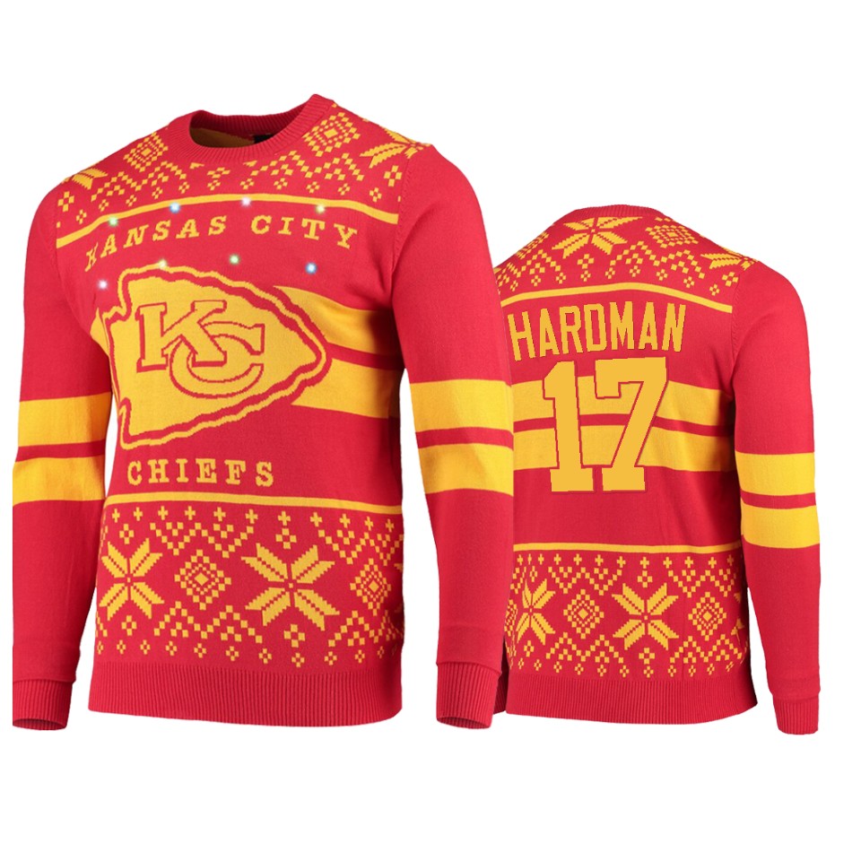 men's chiefs mecole hardman red 2019 ugly christmas light up sweater