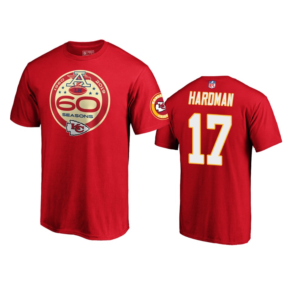 men's chiefs mecole hardman red 60th anniversary t shirt