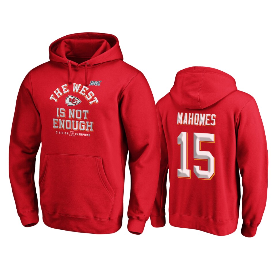 men's chiefs patrick mahomes red 2019 afc west division champions cover two pullover hoodie