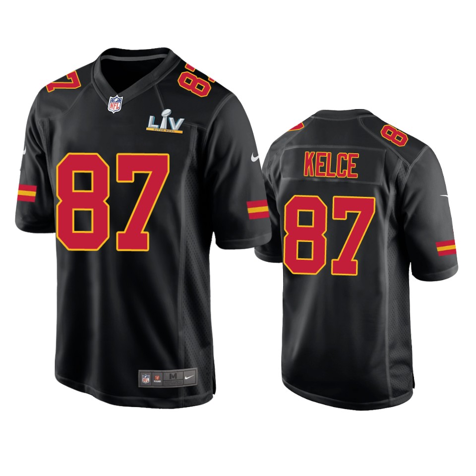 men's chiefs travis kelce black super bowl lv game fashion jersey