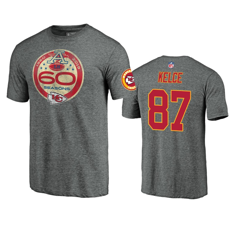 men's chiefs travis kelce gray 60th anniversary t shirt