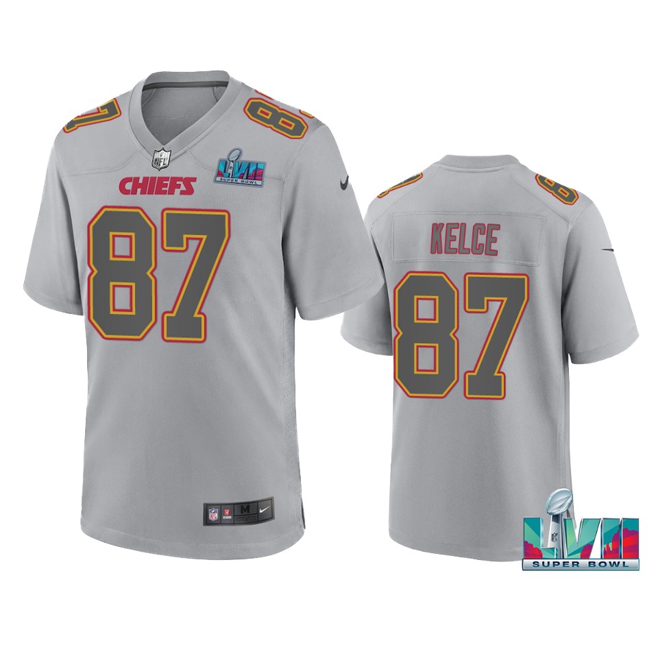 men's chiefs travis kelce gray super bowl lvii atmosphere jersey