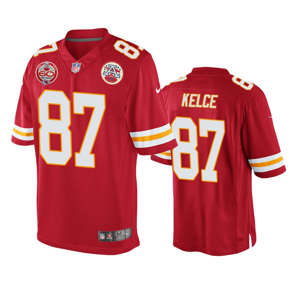 men's chiefs travis kelce red 60th anniversary game jersey