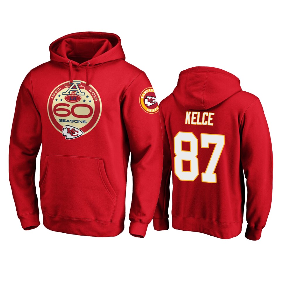 men's chiefs travis kelce red 60th anniversary hoodie