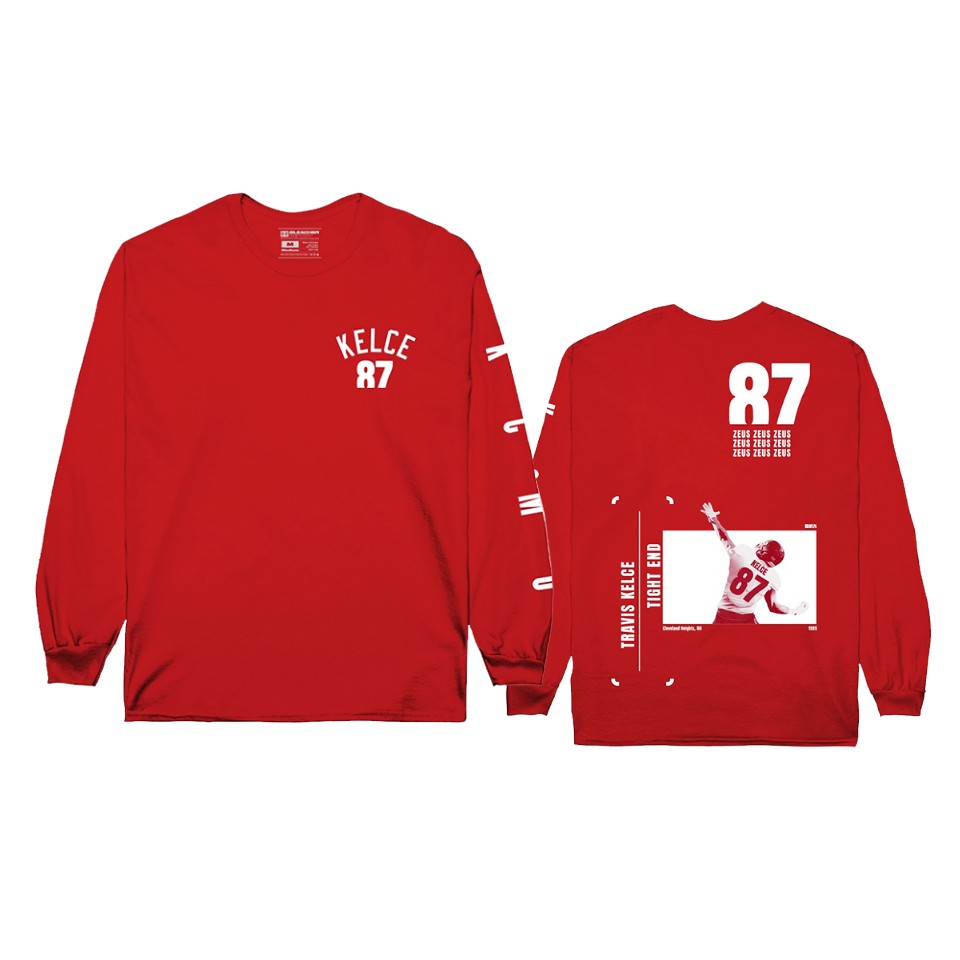 men's chiefs travis kelce red player graphic long sleeve t shirt