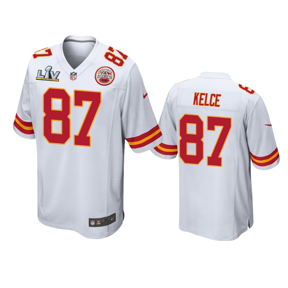 men's chiefs travis kelce white super bowl lv game jersey