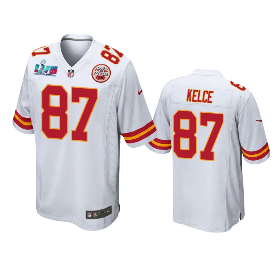 men's chiefs travis kelce white super bowl lvii game jersey