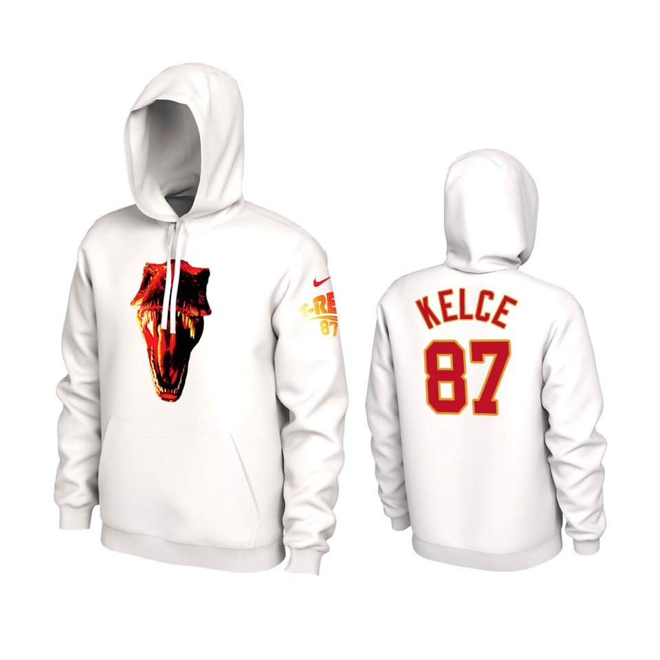 men's chiefs travis kelce white t rex cartoon graphic hoodie