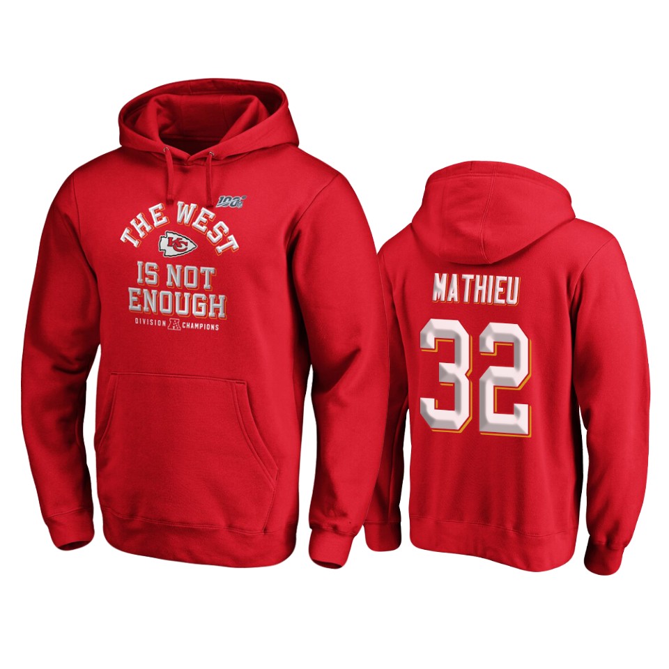 men's chiefs tyrann mathieu red 2019 afc west division champions cover two pullover hoodie