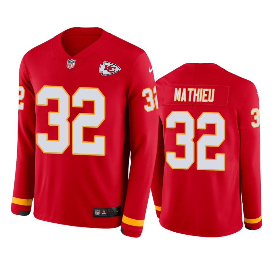 men's chiefs tyrann mathieu red therma long sleeve jersey