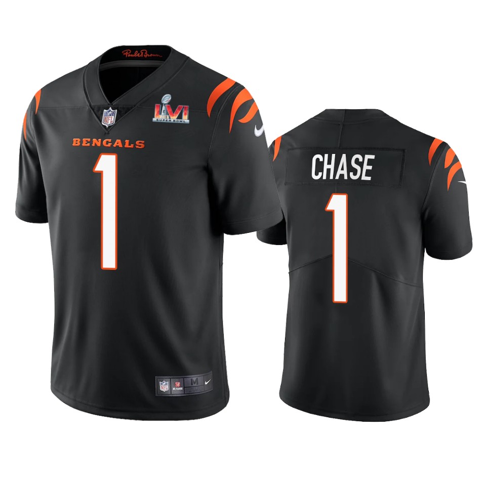 men's cincinnati bengals ja'marr chase black super bowl lvi limited jersey
