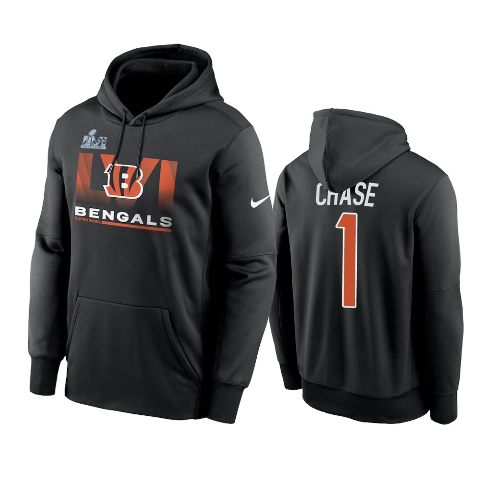 men's cincinnati bengals ja'marr chase black super bowl lvi no limits hoodie
