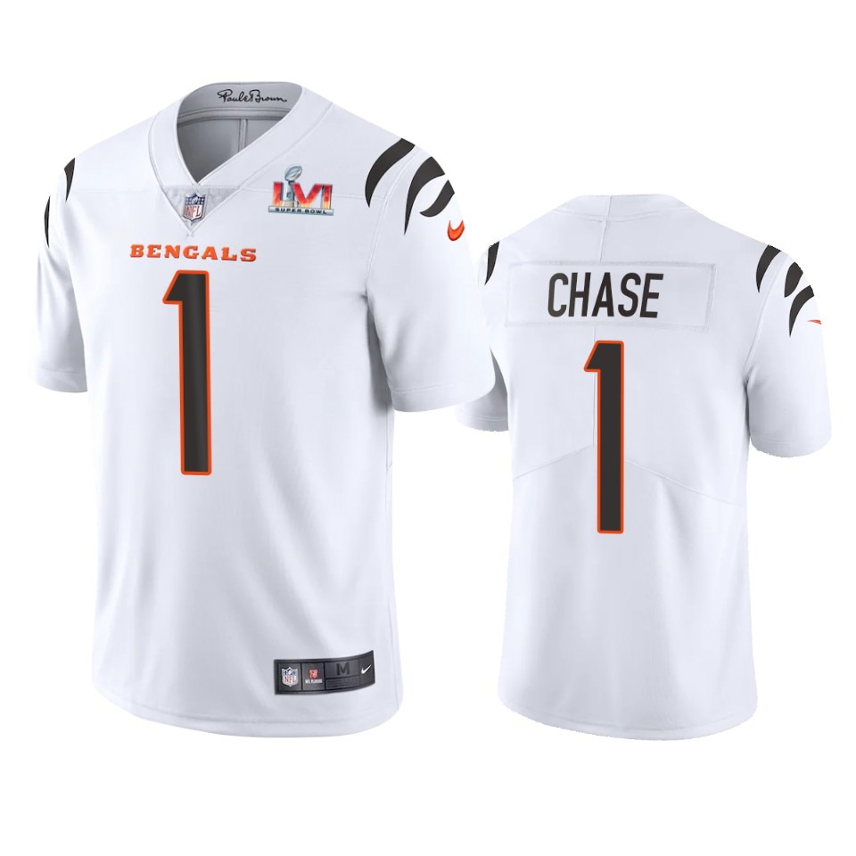 men's cincinnati bengals ja'marr chase white super bowl lvi limited jersey