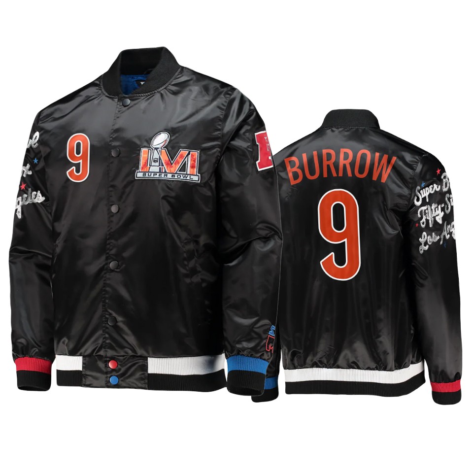 men's cincinnati bengals joe burrow black satin varsity jacket