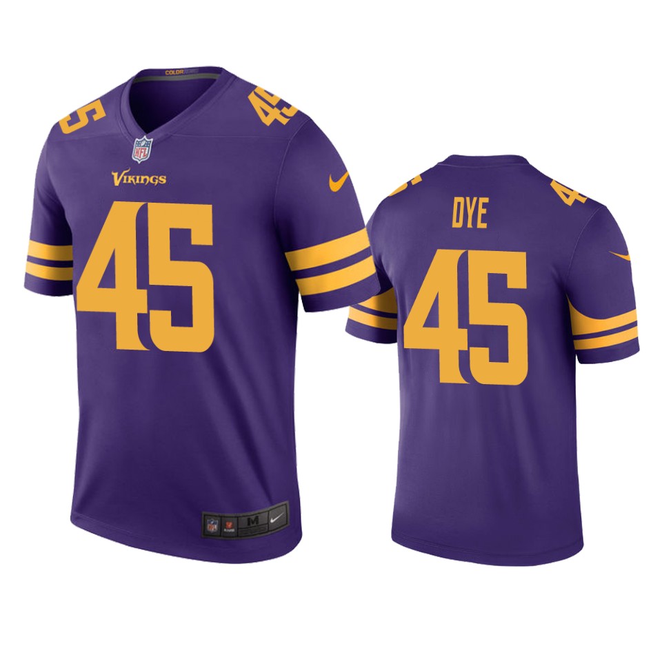 men's color rush legend vikings troy dye purple jersey