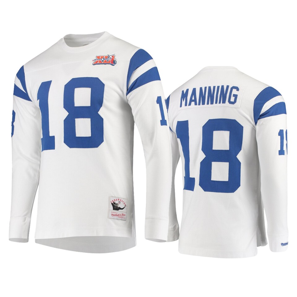 men's colts peyton manning white throwback long sleeve t shirt