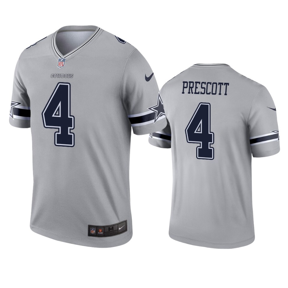 men's cowboys dak prescott gray inverted legend jersey