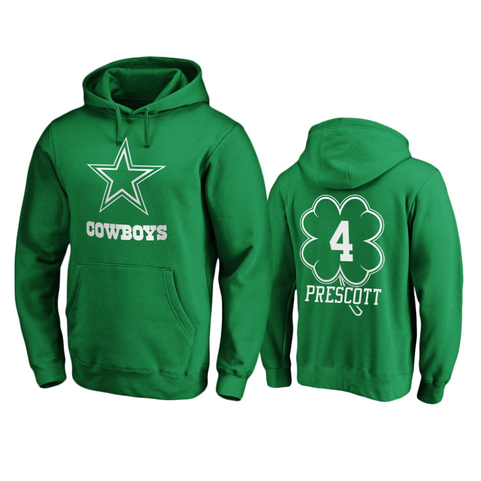 men's cowboys dak prescott green st. patrick's day white logo hoodie