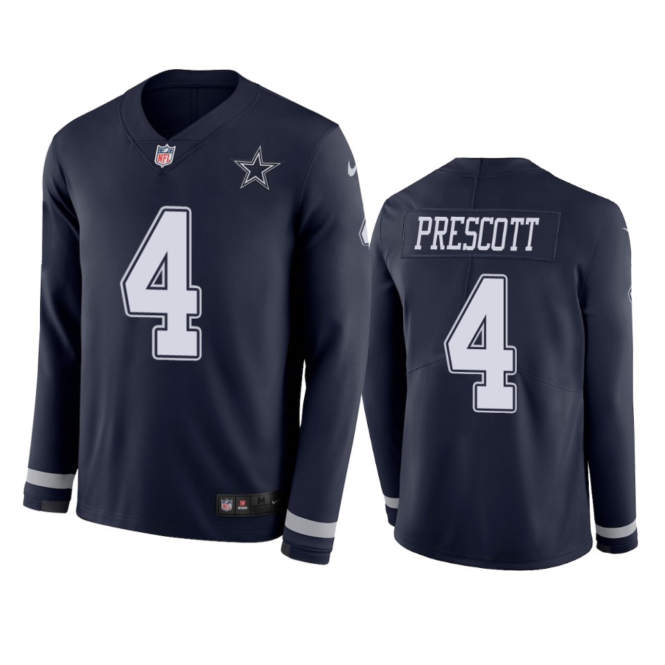 men's cowboys dak prescott navy therma long sleeve jersey