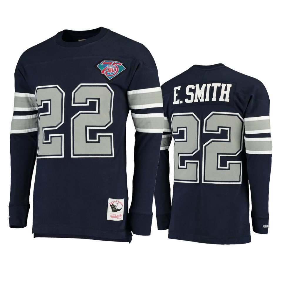 men's cowboys emmitt smith navy throwback long sleeve t shirt