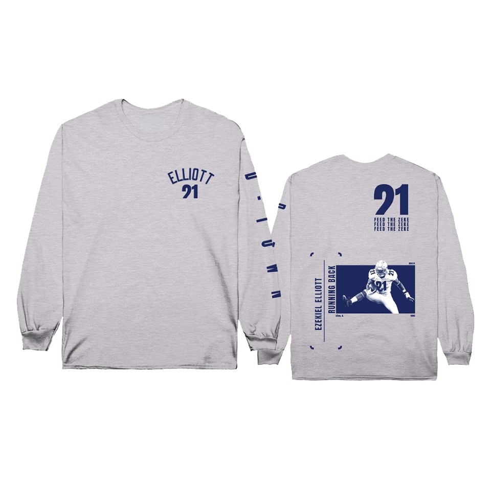 men's cowboys ezekiel elliott gray player graphic long sleeve t shirt