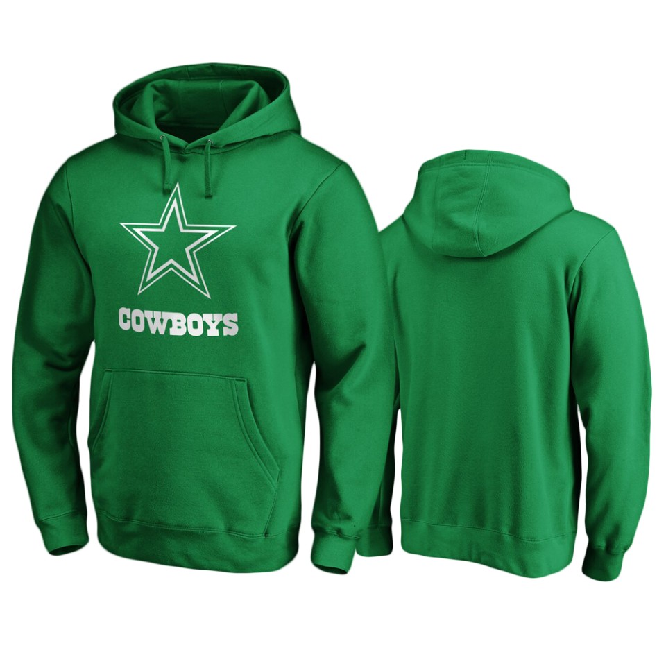 men's cowboys green st. patrick's day white logo hoodie