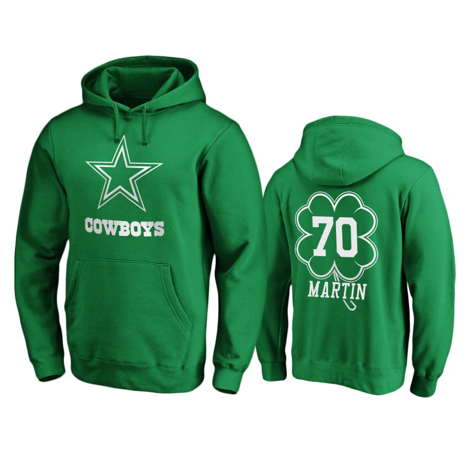 men's cowboys zack martin green st. patrick's day white logo hoodie