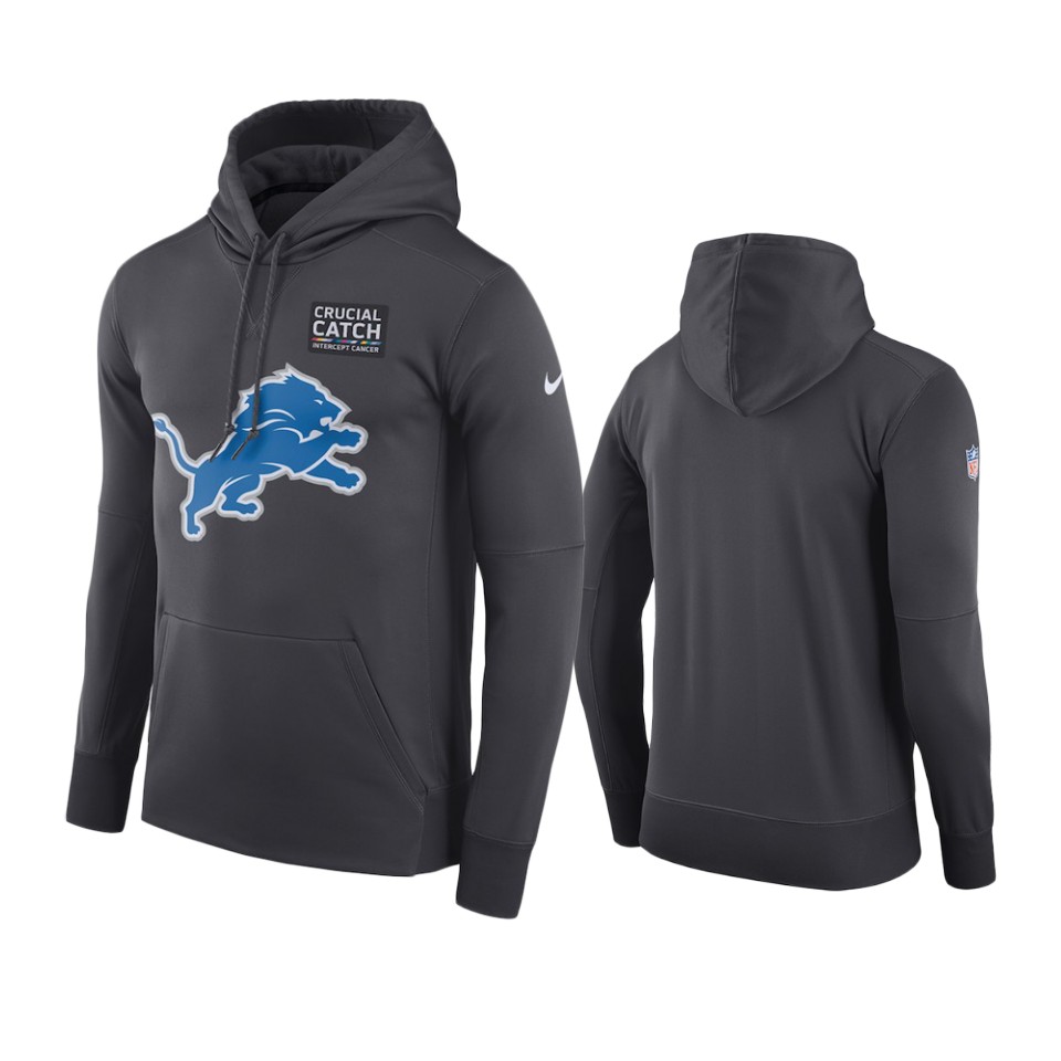 men's detroit lions anthracite crucial catch performance hoodie