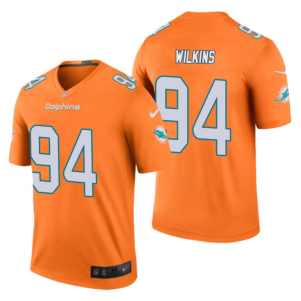 men's dolphins christian wilkins orange color rush legend jersey