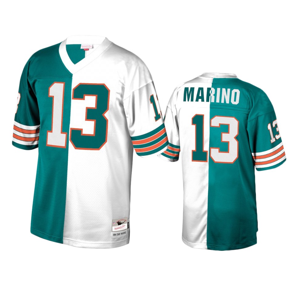 men's dolphins dan marino aqua white retired player split jersey