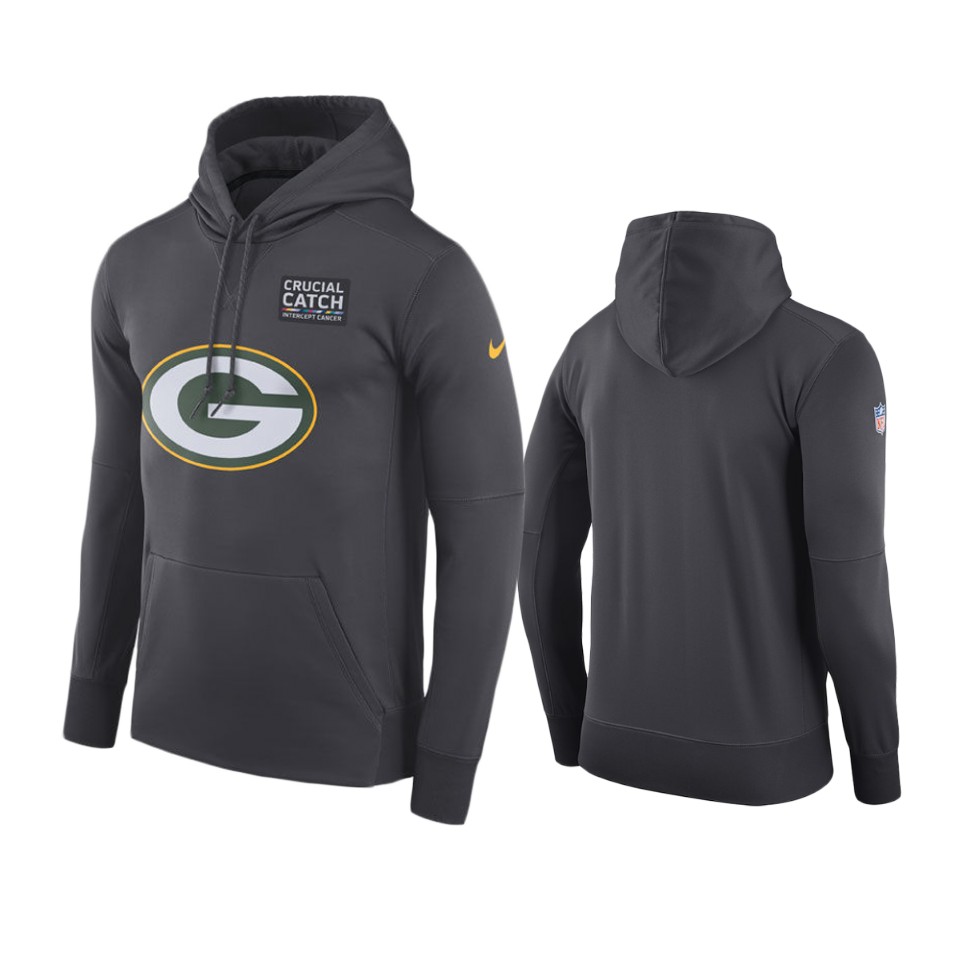 men's green bay packers anthracite crucial catch performance hoodie