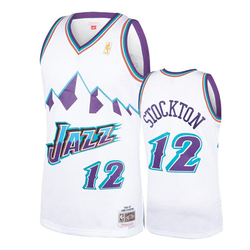 Utah Jazz John Stockton White 1996-97 Hardwood Classics stitched Jersey #12