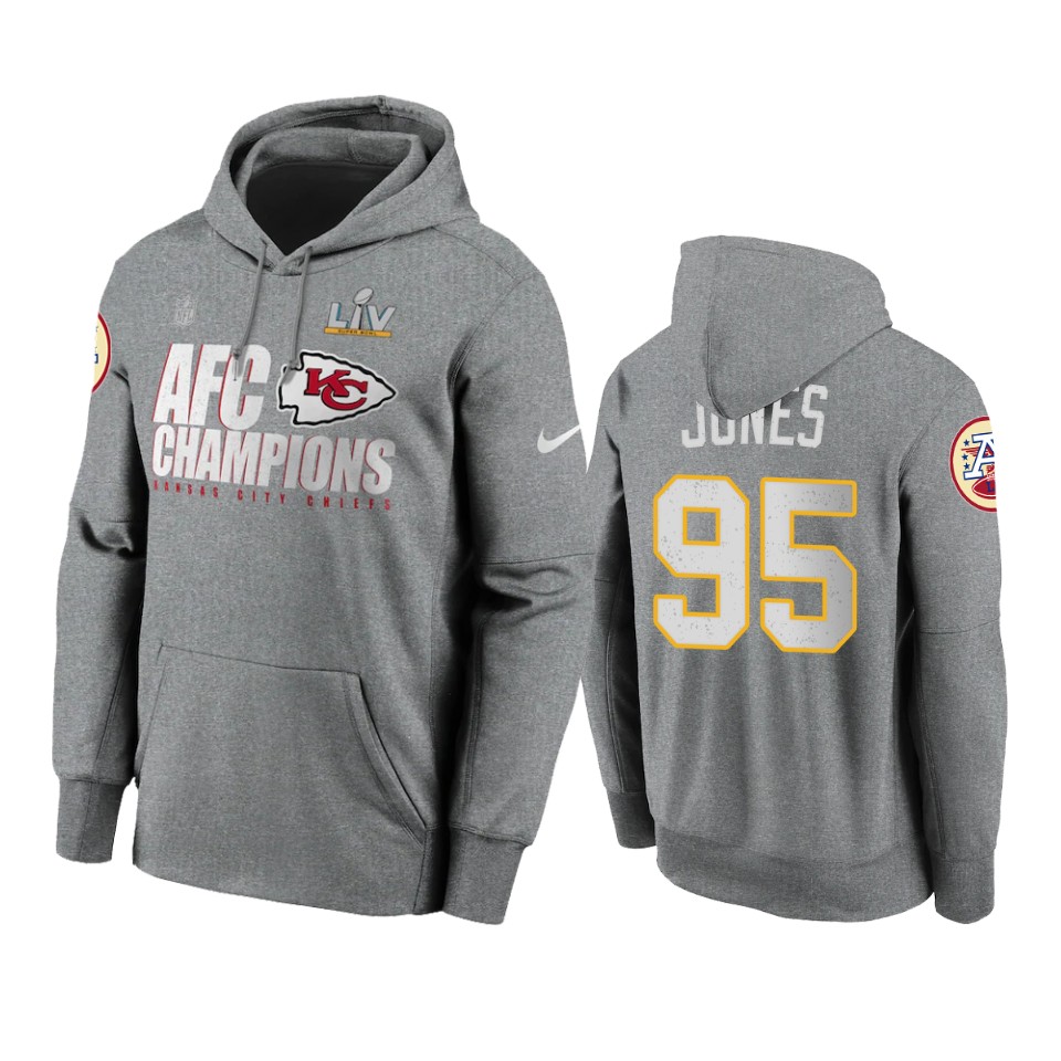 men's kansas city chiefs chris jones gray 2020 afc champions locker room hoodie